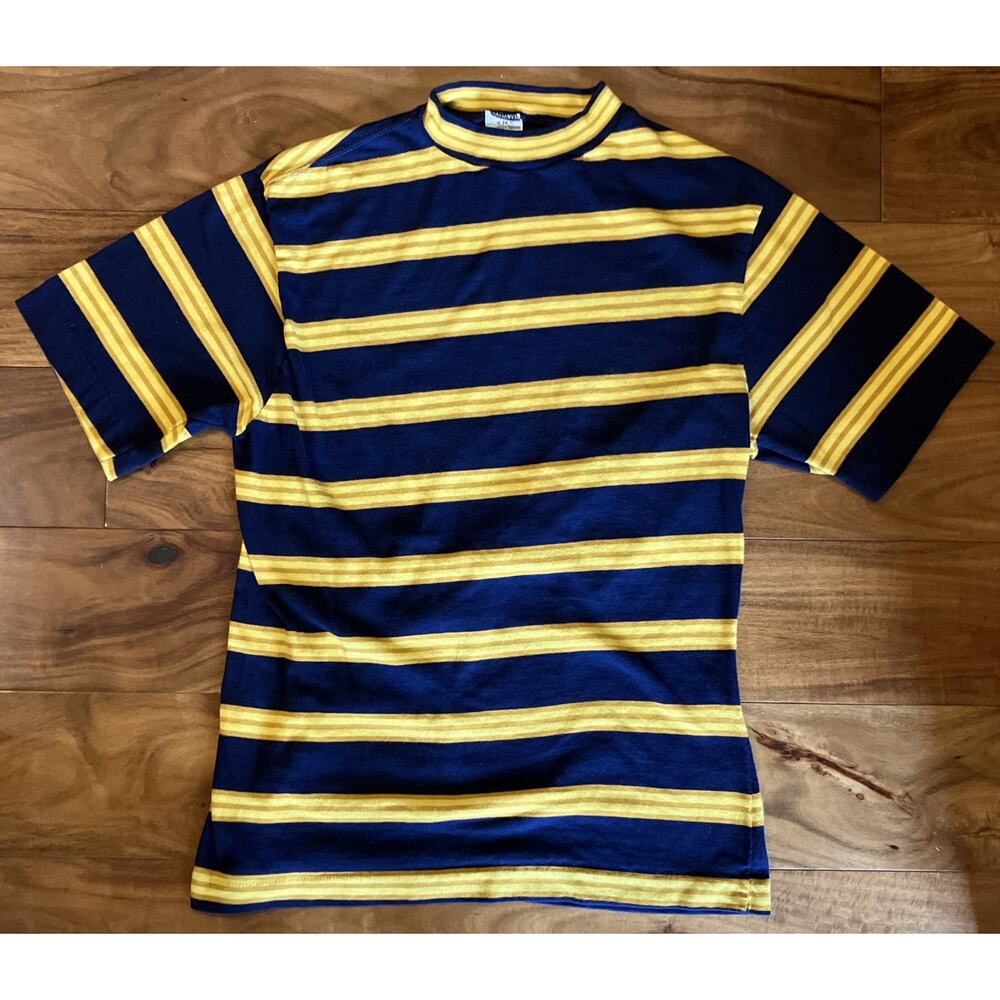 Vtg 1950-60s Robert Bruce Sz Medium Youth USA Made T-shirt Navy Striped RARE MCM